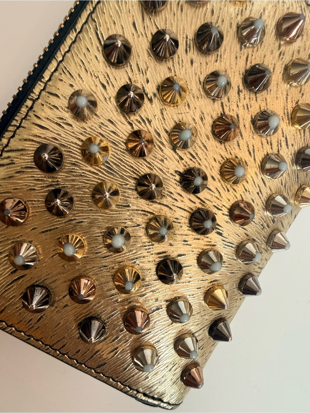 Christian Louboutin Gold Studded Card Case/Coin Zippy Wallet - Picture 9 of 10